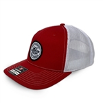 8024 Red / White Mesh Hat - Round Speed Shop Patch (Snapback)