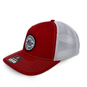 8024 Red / White Mesh Hat - Round Speed Shop Patch (Snapback)